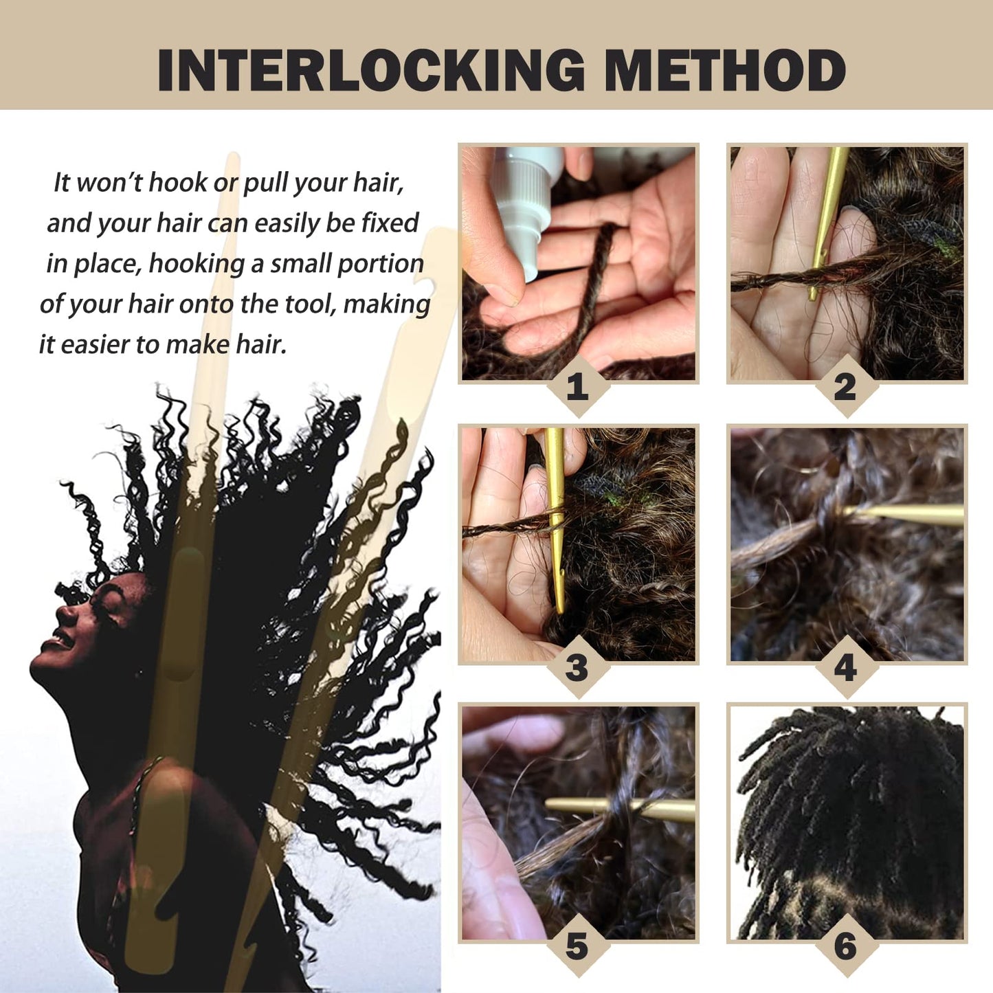 2PC Interlocking tool， for locs Microlock Retighten Tools Effortless for Dreadlocks and Sisterlocks Hairstyles Needles Sister Loc Dreadlock Interlocking Instant Locs Nappy Locs Wick Tool for Dreads