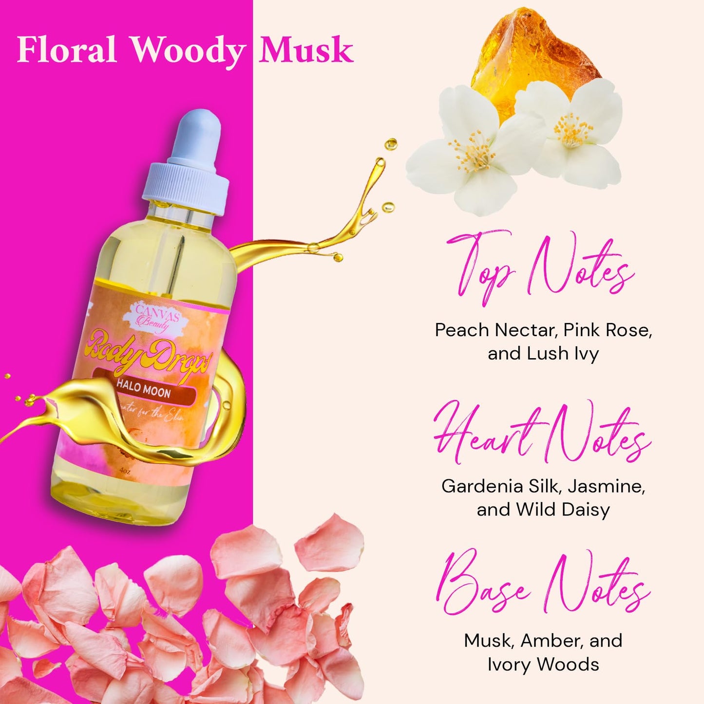 Canvas Beauty Body Drops, Halo Moon - With Coconut Oil, Jojoba Oil & Vitamin E