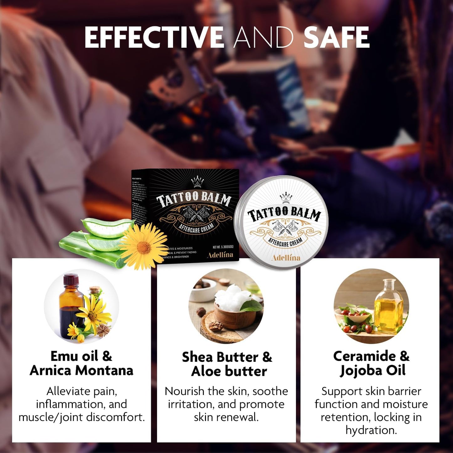 Natural Tattoo Aftercare for Color Enhancement: Tattoo Balm for New and Old Tattoos Care - Healing Soothing and Moisturizing with 100% Organic and Vegan Ingredients 5.3 OZ