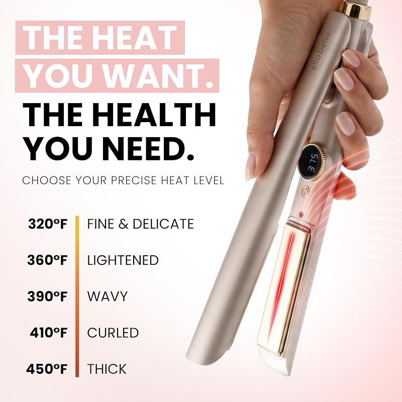 Champagne ELLA BELLA Slimline Infrared 2-in-1 Hair Straightener & Curling Iron - Titanium Plates