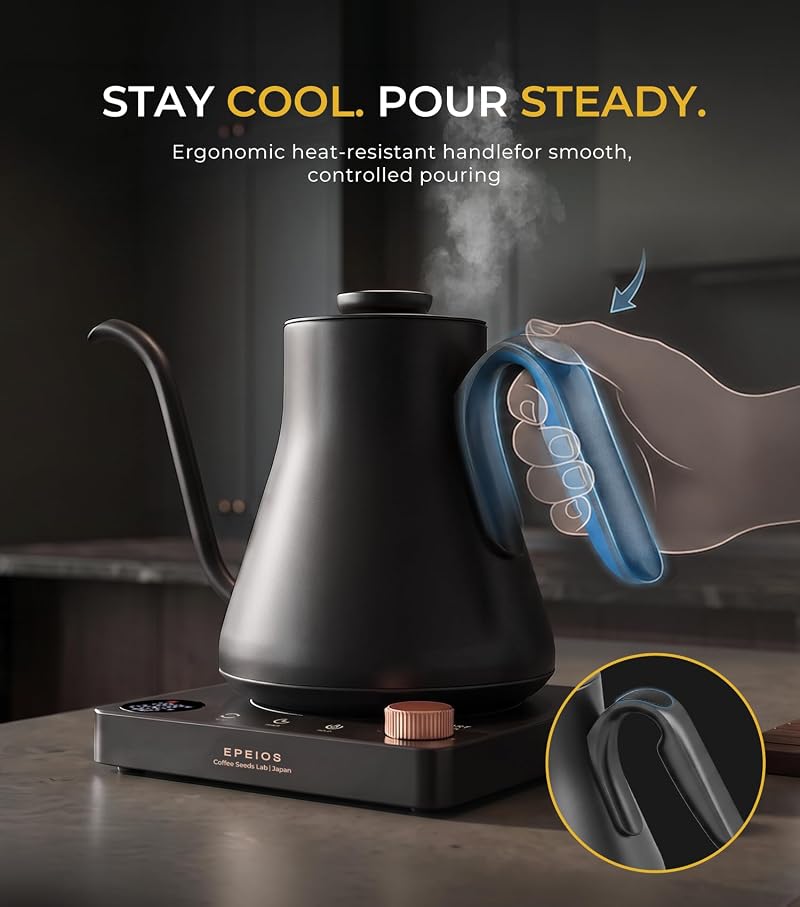 Epeios Gooseneck Electric Kettle 0.9L, 1200W, ±1°F Temperature Control, White