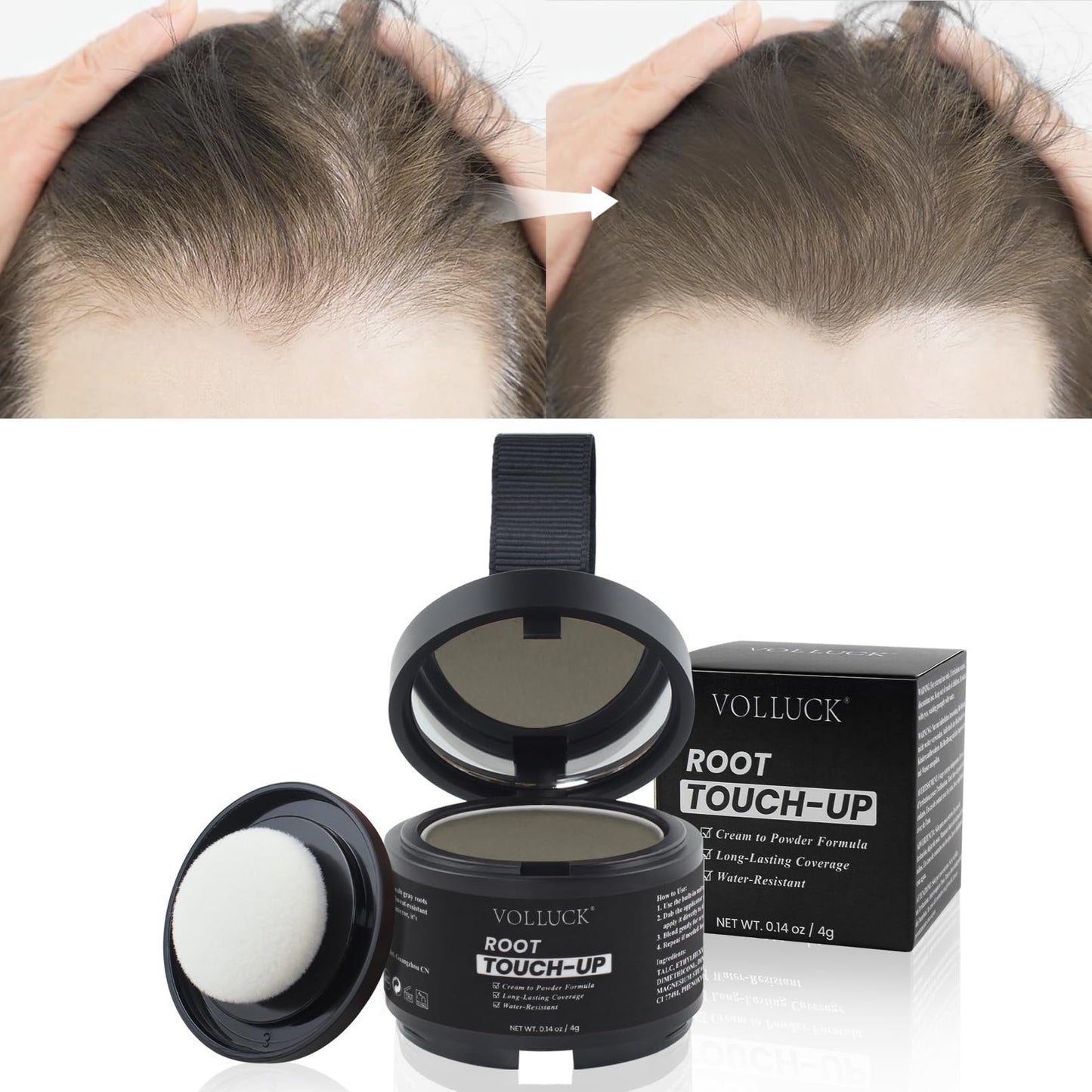 VOLLUCK Hairline Powder Instantly, Root Touch up Powder Hair Color Upgraded, Grey Root Cover up Conceals Hair Loss, Hairline Shadow for Women & Men for Thinning Hair Natural, Sweatproof (Medium Brown)