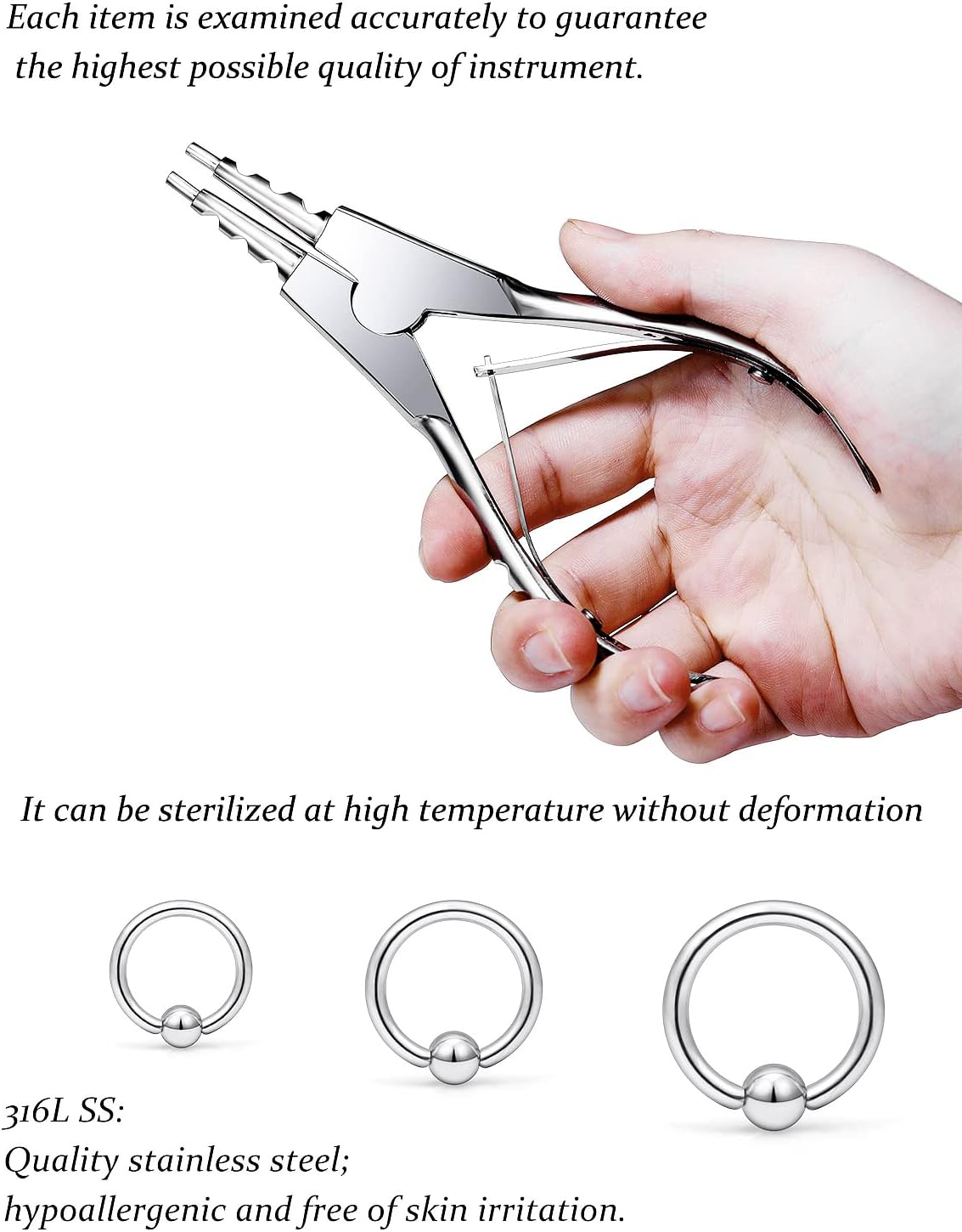 316L Surgical Steel Body Piercing Tools Kit - 9 Styles for Nose, Septum, Lip, Tongue & More