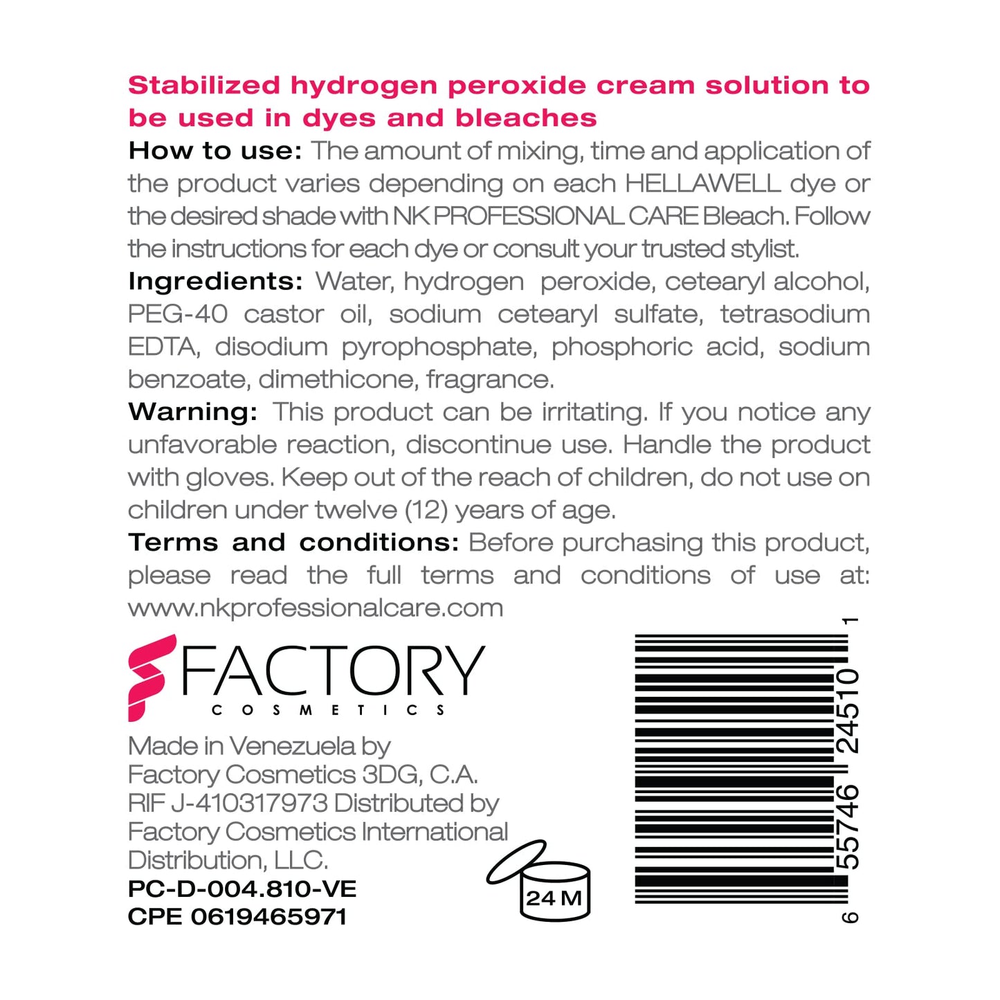 NK Professional Care OXY ACTIVE Activating Oxygenated Cream. Cream peroxide developer. Ideal complement for dyes and bleaches. Vol 30 (4oz)