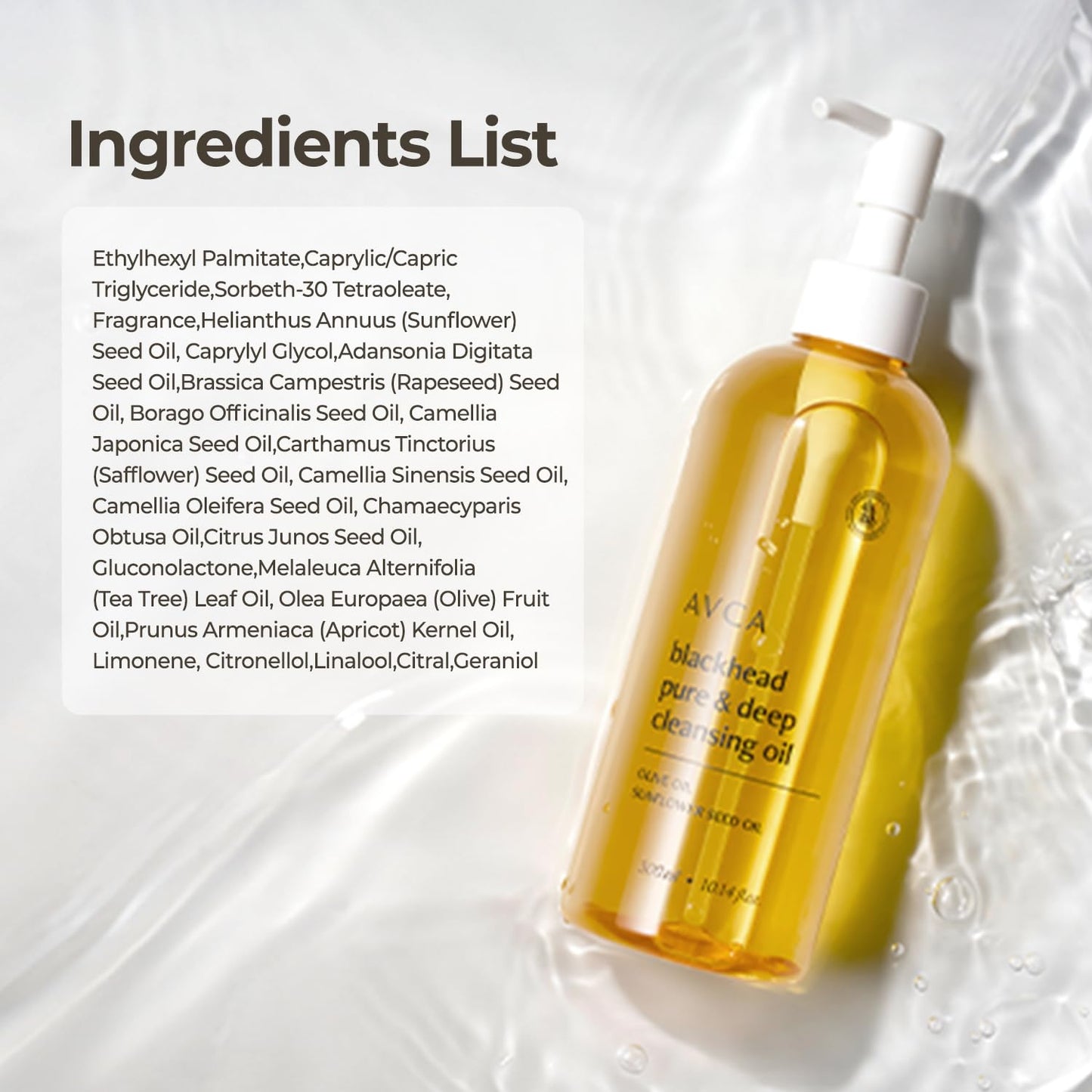 AVCA Korean Blackhead Remover Cleansing Oil 10.14 fl.oz.(300ml) - Oil Cleanser for Face, Makeup Blackhead Remover, Normal & Oily Skin, Face Pore Cleanser