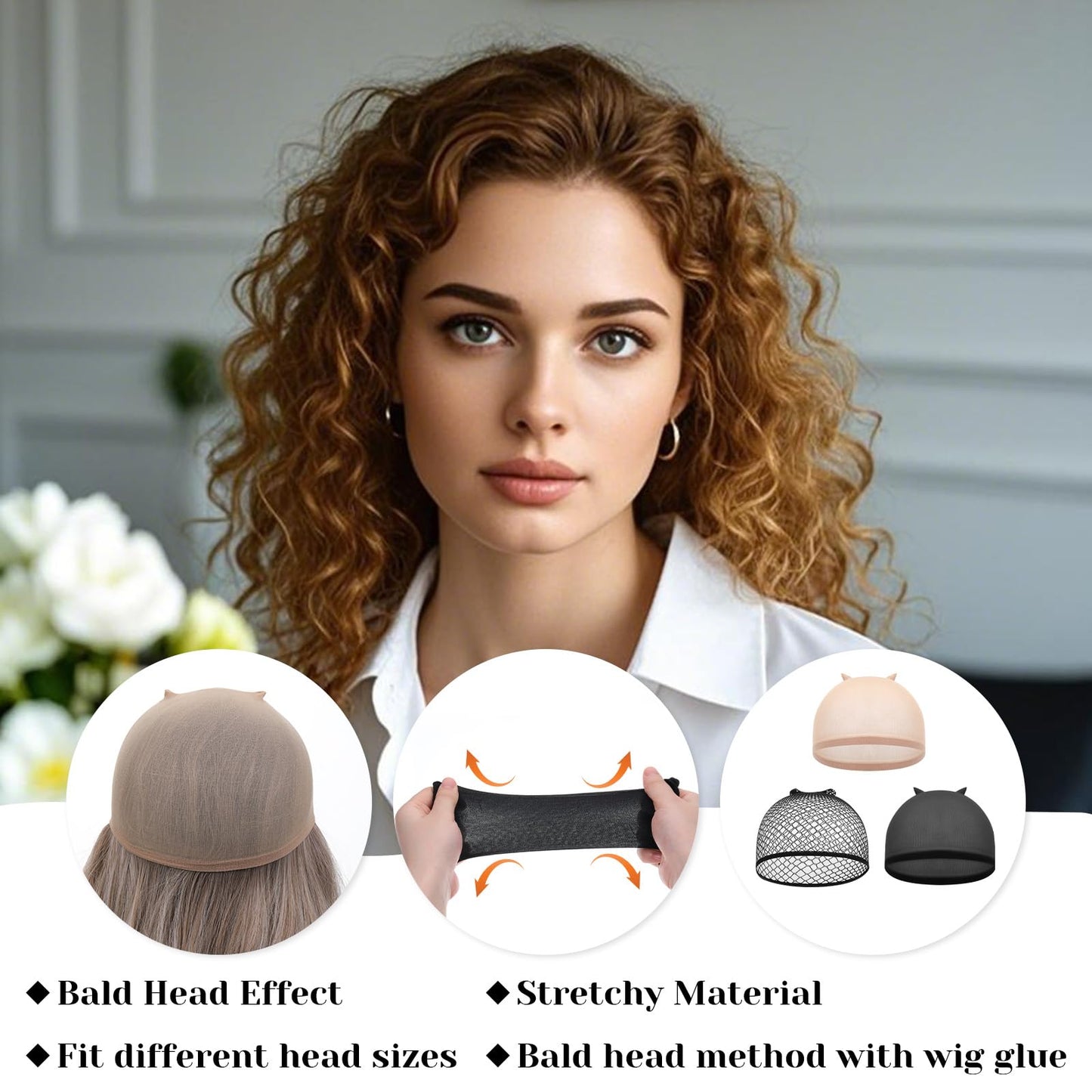 Giantree 6Pcs Non Slip Wig Cap, Wig Cap for Women, Hair Net Wig Grip Cap Liner Weaving Caps, Stretchy Nylon Stocking Caps for Women, Men, Kids (12Pcs)