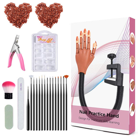 Practice Hand for Acrylic Nails, Professional Nail Practice Hand for Training, Adjustable False Fake Mannequin Hand with Nail Tips, Upgrade DIY Nails Display Manicure Supply (Hand tool set)