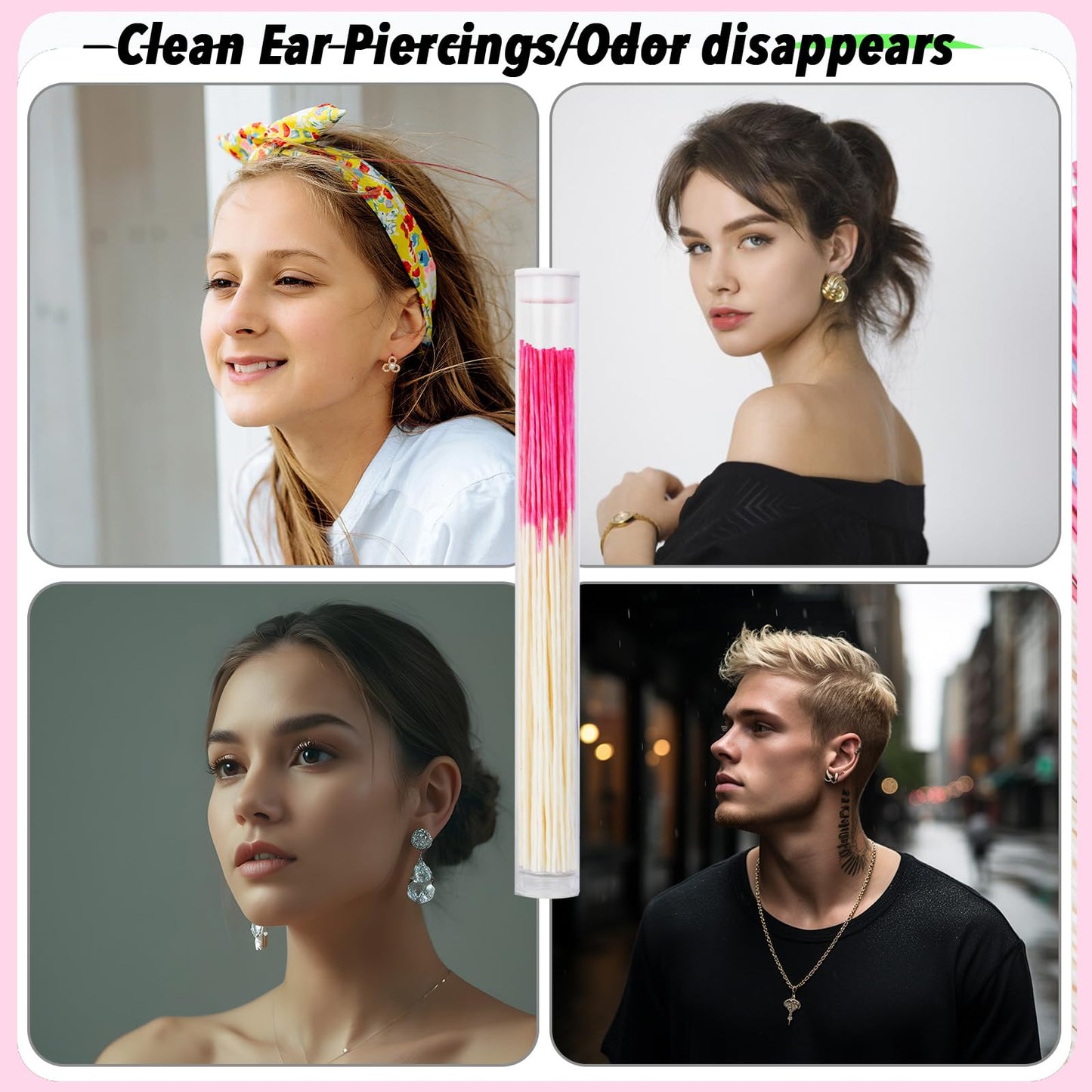 opasyo Ear Hole Cleaner 300PCS Ear Piercing Cleaner Floss,5 Colors Earring Hole Cleaner for Girls Women Men,Disposable Piercing Cleaner Floss Ear Piercing Care Cleaning Tool (A-5colors)