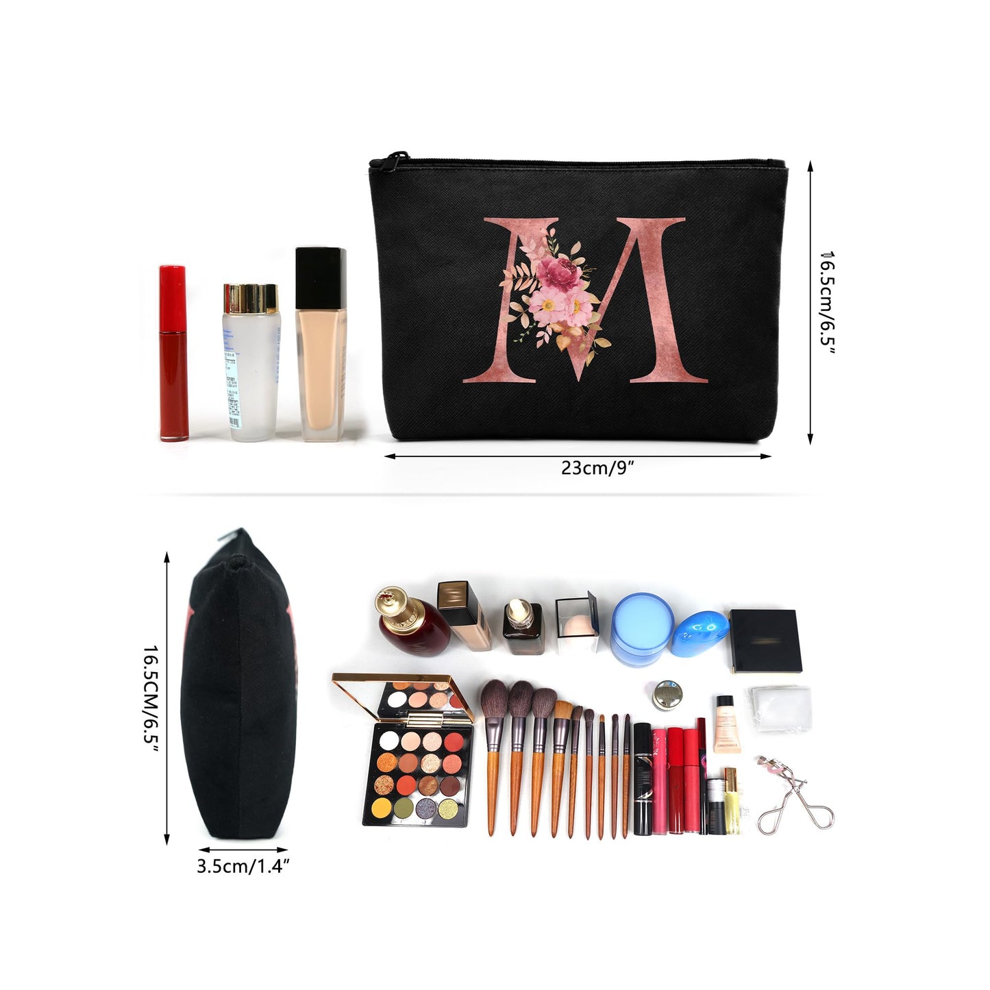 Makeup Bag Personalized Gifts for Women Monogram Flower Velvet Cosmetic bag for Birthday Gift Mom Friends Sister F