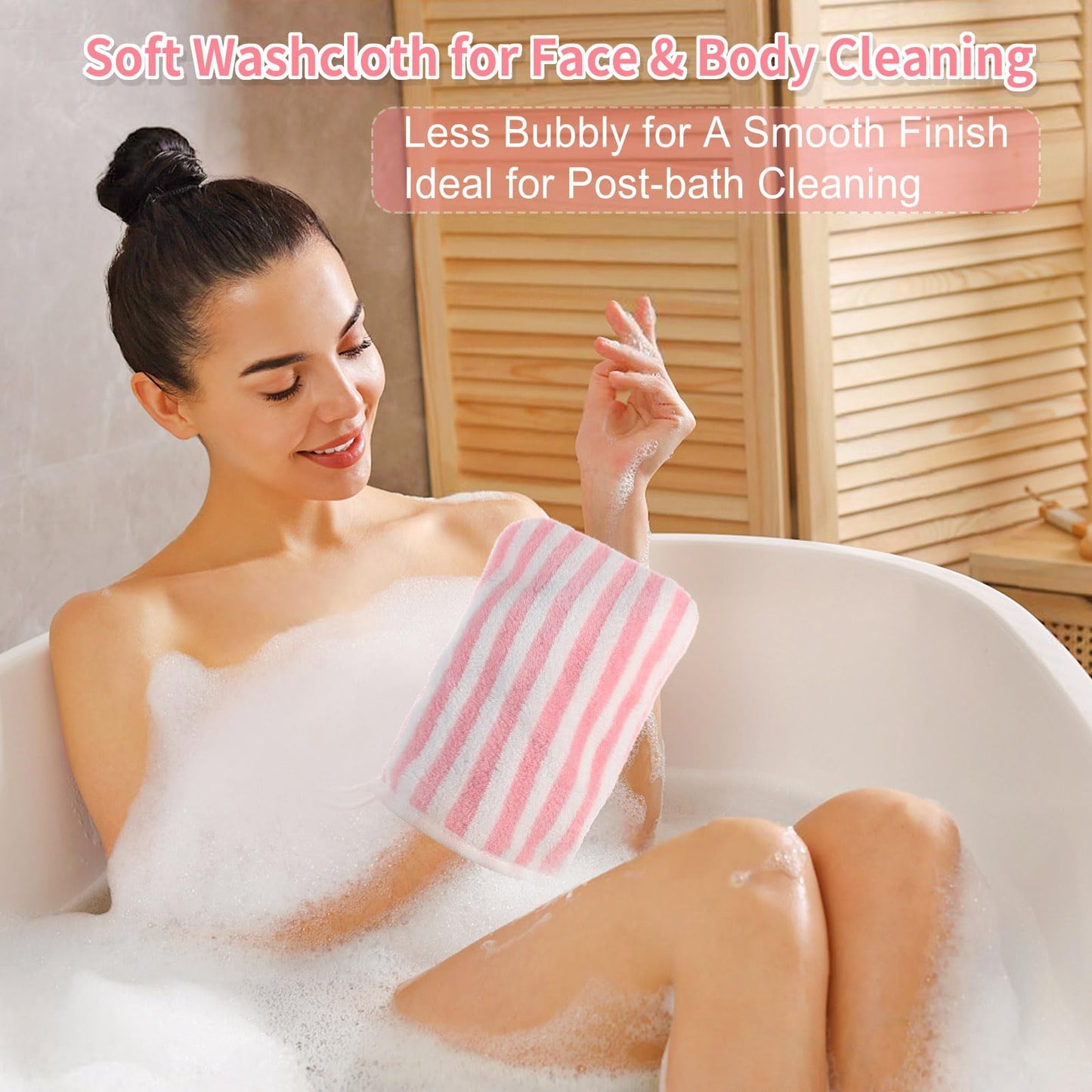 6 Striped Bath Mitts Washcloths, PHOGARY Small Hand Towels with Hanging Loop, 5"x8" Super Absorbent Soft Coral Fleece Face Towels Kid Teen Adult Body Facial Cloths Machine Washable Cloth for Showering