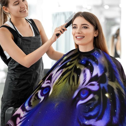 Full Coverage Hair Styling Cape - Mystic Fantasy Galaxy Sky Fantasy Wild Animals Tiger Art Professional Hair Cutting Apron Haircuting Salon Cape Gown for Barbers