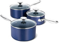 Ceramic Nonstick Sauce Pan Set 1 Qt + 2 Qt + 3 Qt with Lids - Blue