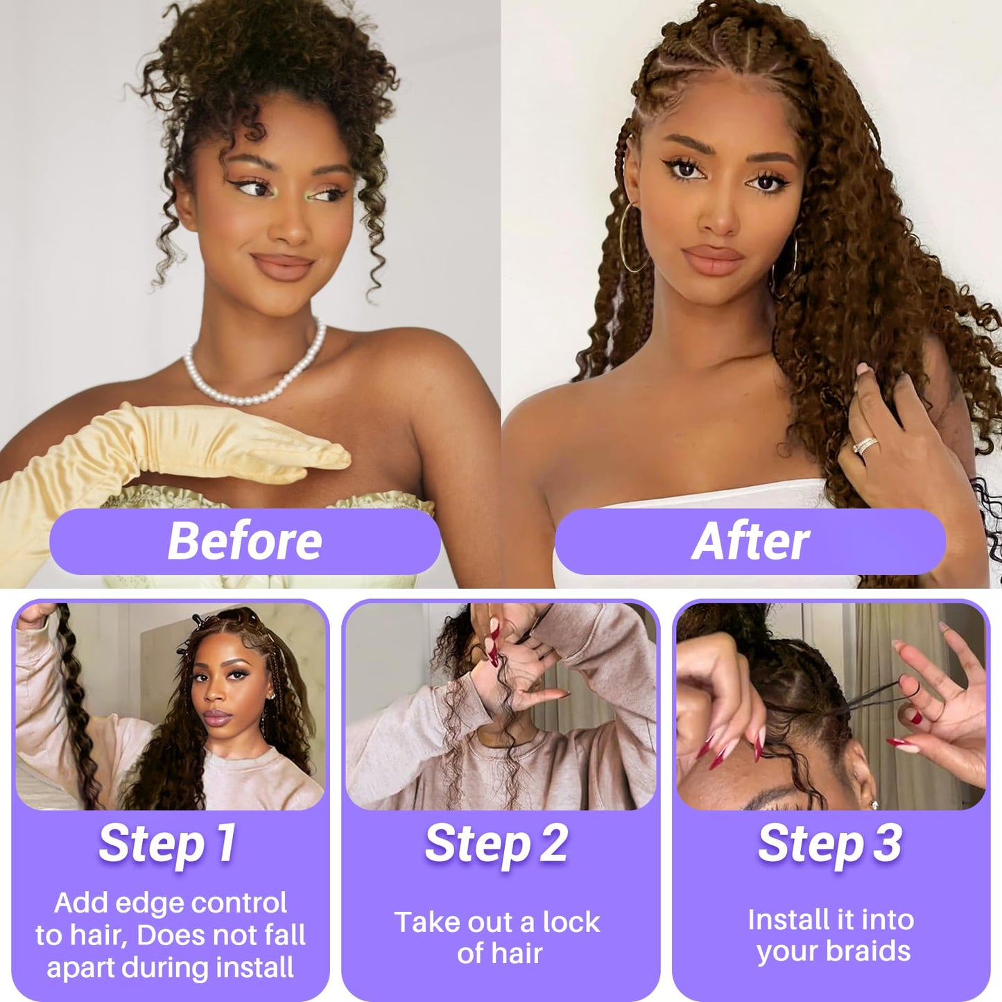 Human Braiding Hair for Boho Braids 110g 20 Inch Color 4 Deep Wave Boho Bulk Human Hair for Braiding Knotless 12A Wet and Wavy Bohemian 3 No Weft Bundles/Pack Curly Braids Brown