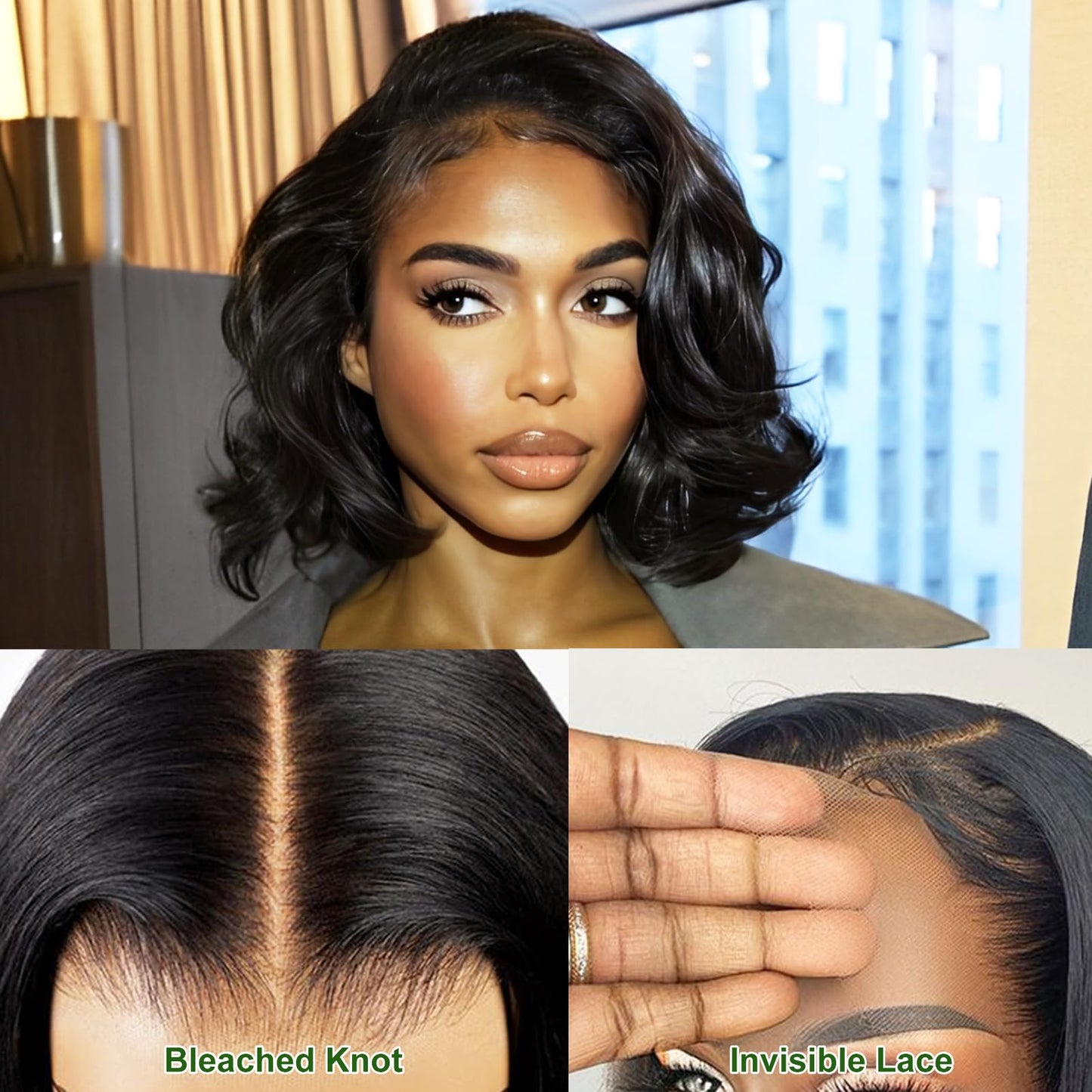 Nerkre Bob Wig Human Hair 13x6 Body Wave Lace Front Wigs Human Hair 180% Density Wigs for Women (16 Inch)