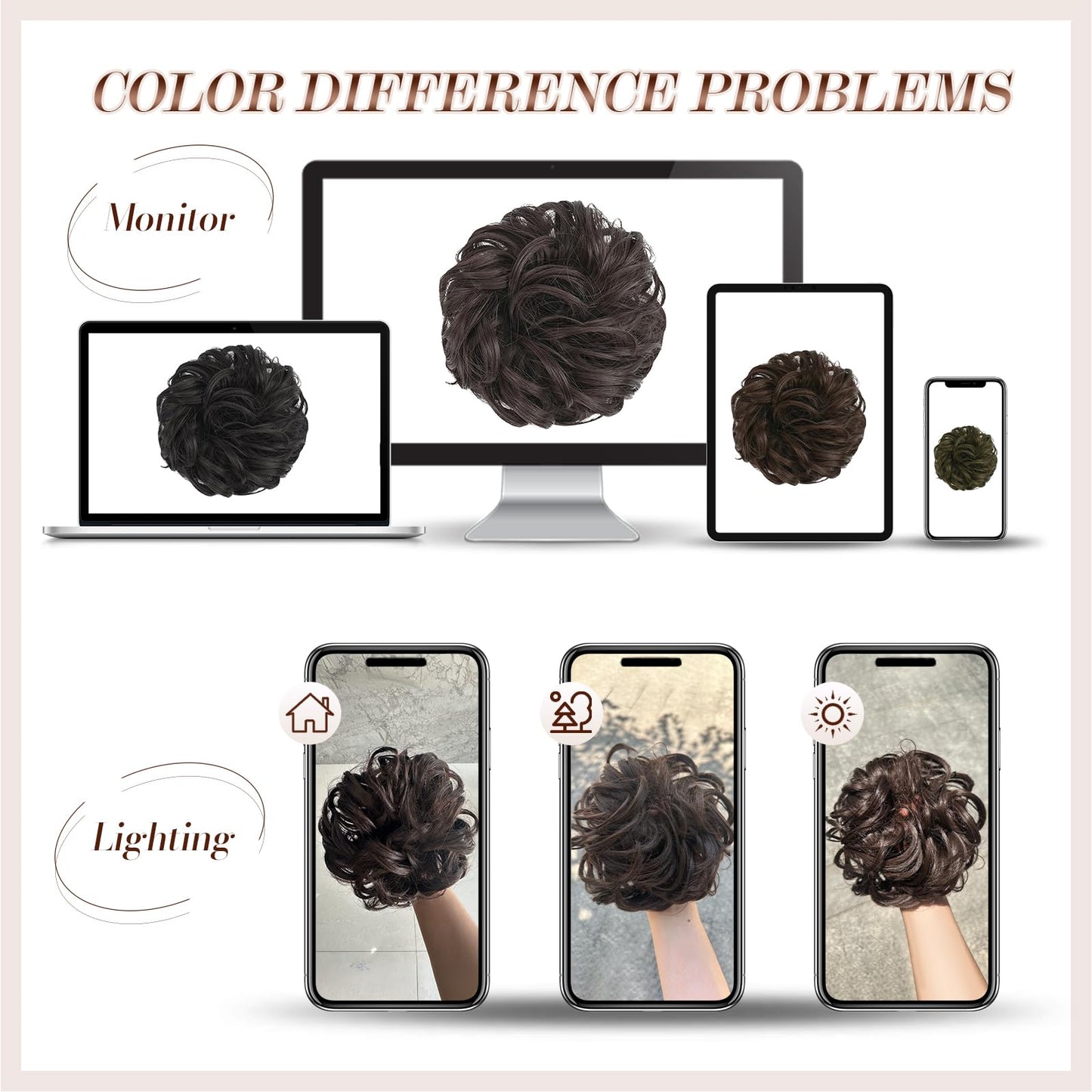 FESHFEN Messy Bun Hair Piece - Elastic Wavy Curly Hair Bun Scrunchies Extensions Synthetic Chignon Hairpieces for Women Girls, Black Brown 1 PCS
