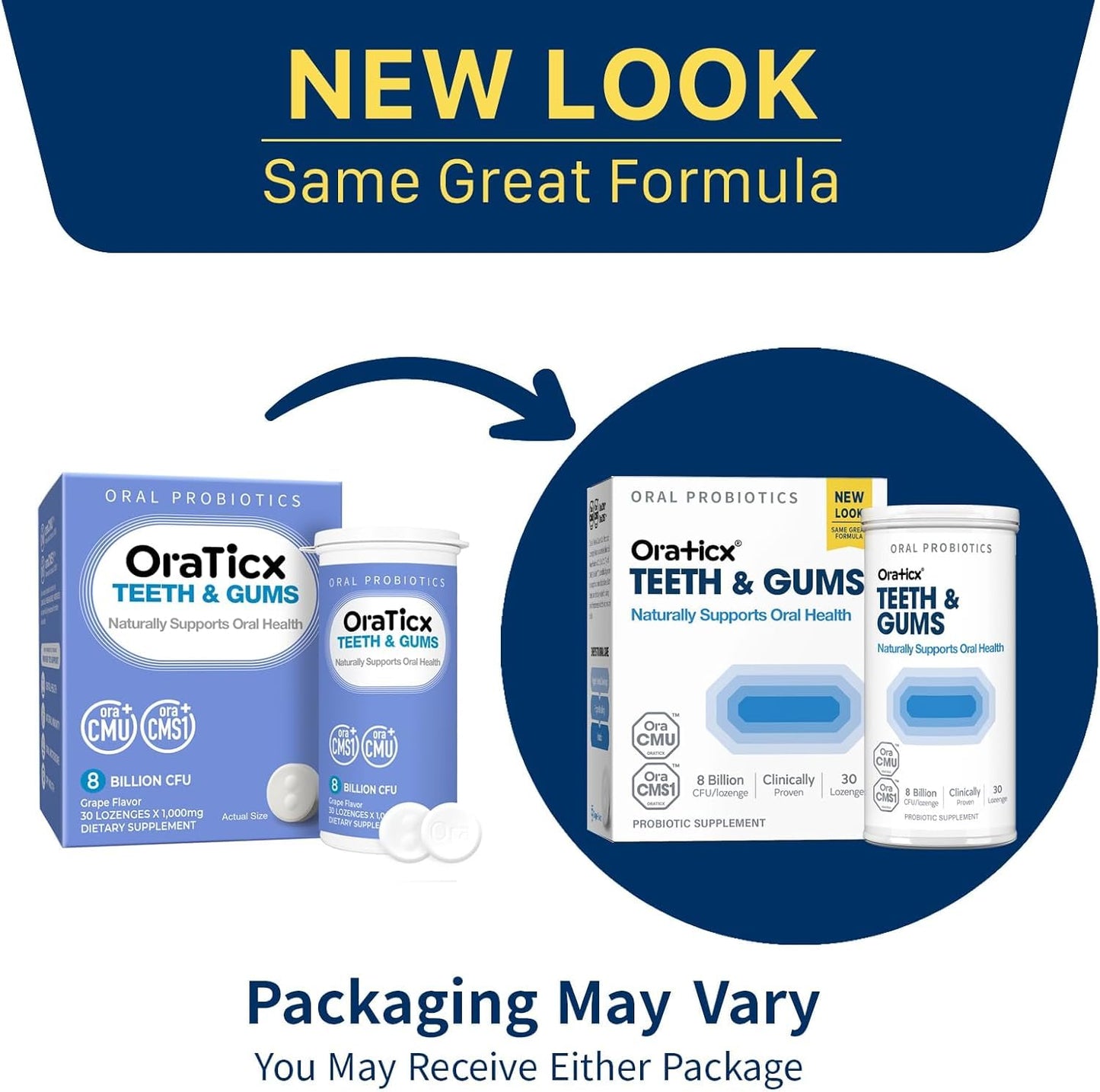 OraTicx Teeth & Gums Dental Probiotic, 8 Billion CFU - Naturally Supports Oral Health, Fresh Breath, and Immunity, Oral Probiotic Supplement, Grape Flavor 30 Lozenges 1-PK