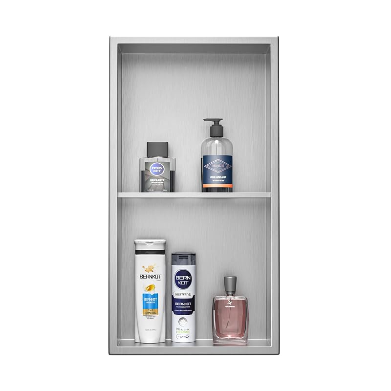 Brushed Stainless Steel Shower Niche 24" x 12" with 2-Tier Shelf (Variation: Brushed+24" x 12")
