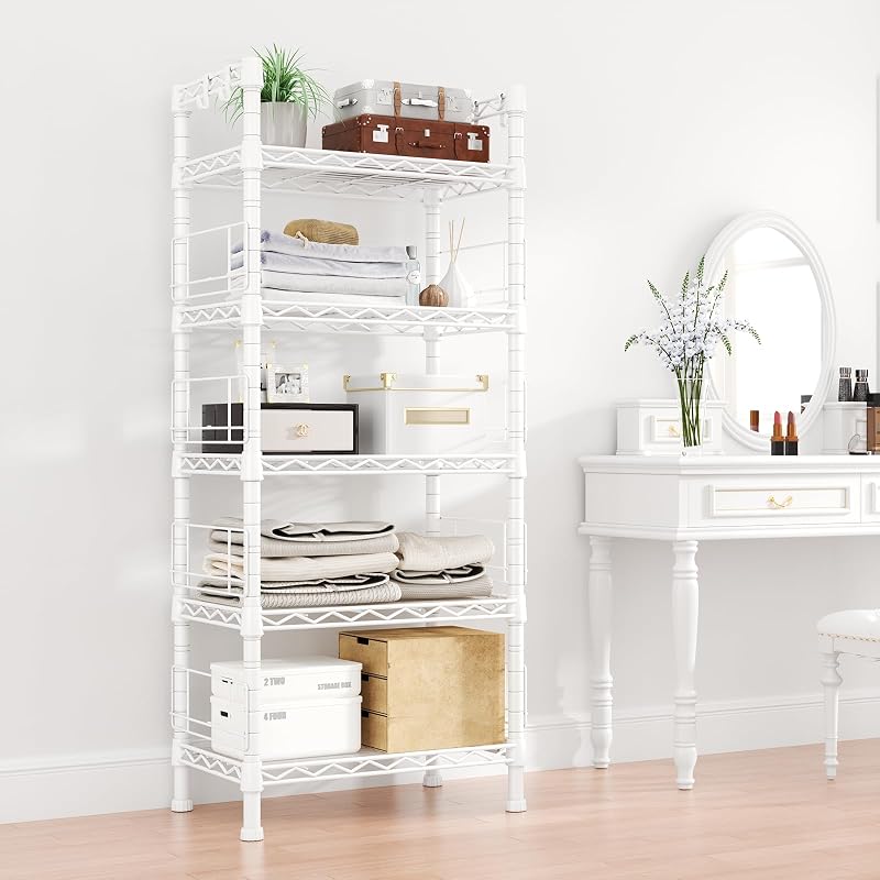FUTASSI 5-Tier Metal Storage Rack, White 21.2 W x 9.4 D x 59.2 H, 400 lb Capacity