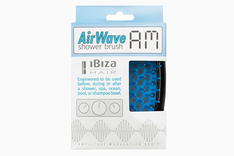 AirWave AM Shower Brush (Black) – Travel Hair Brush with Glue-Free Carbon Fiber Bristles - Ibiza Hair Variation: AirWave FM Black