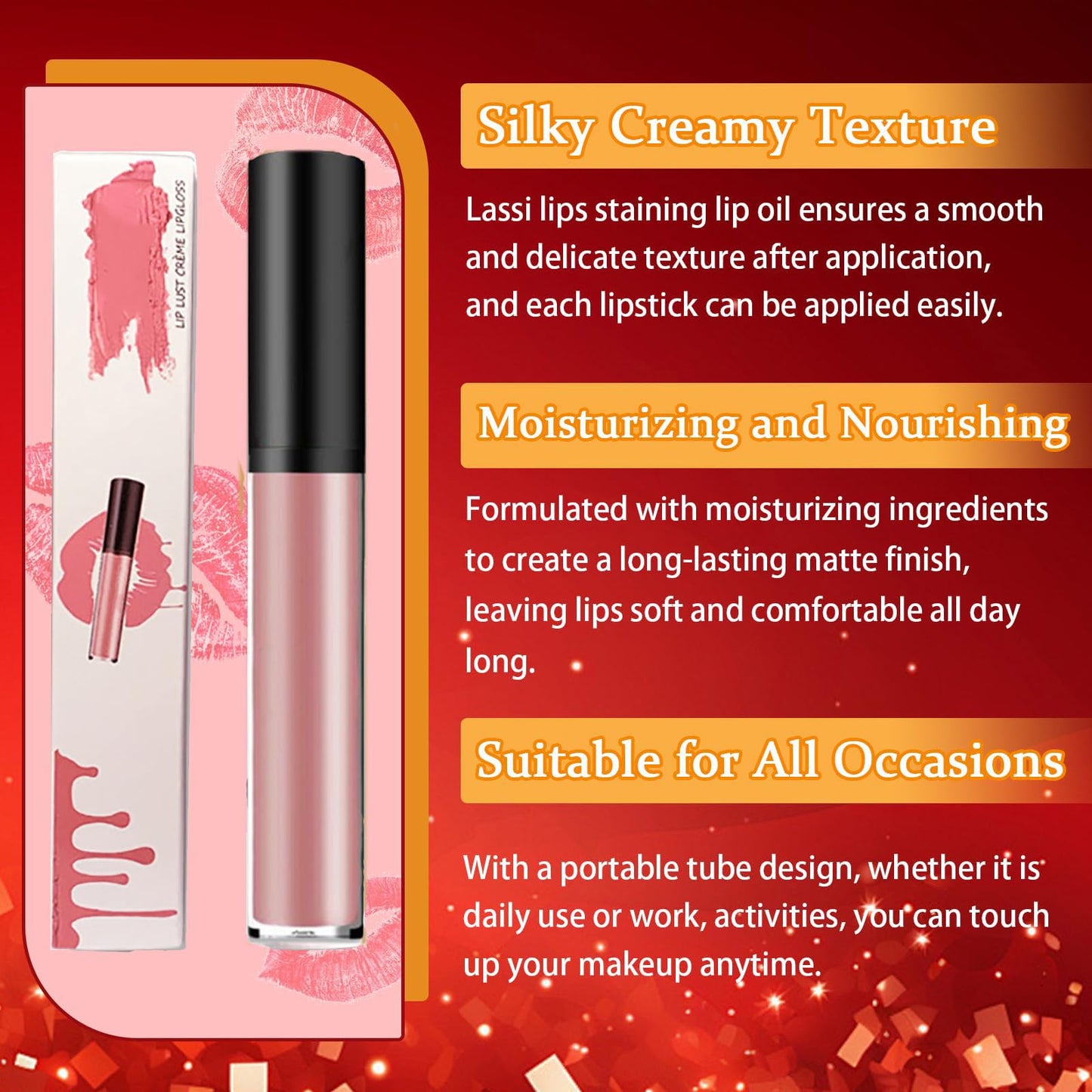 Lassi Lips Staining Lip Oil, Hailnrothwad 12 Colors Cream Texture Lipstick, Non-stick to Cup Non-fading Long Lasting Moisturizing (#5,#6,#7,#8)