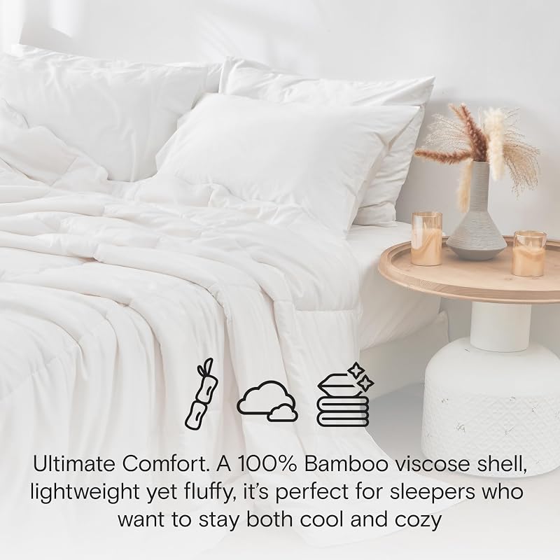 DOZ All Season Cooling Comforter Twin/Twin XL 70x90 - 100% Viscose Bamboo, Lightweight, Breathable, 8 Loops
