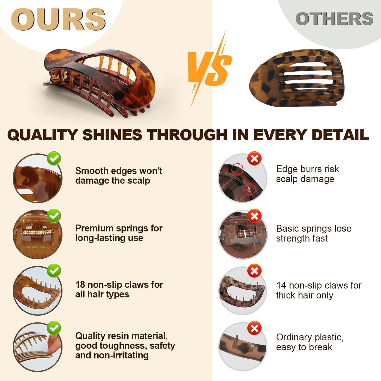 4PCS Flat Hair Clips For Women, Round Lay Down Claw Clips,Strong Duck Billed Hair Clips,Bendable Teeth，French Hair Claw Clips for Thick, Thin, Long & Short Hair (Style A)