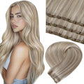 LaaVoo Beaded Weft Hair Extensions - Real Human Hair, 22in, 50g, Light Ash Blonde 613