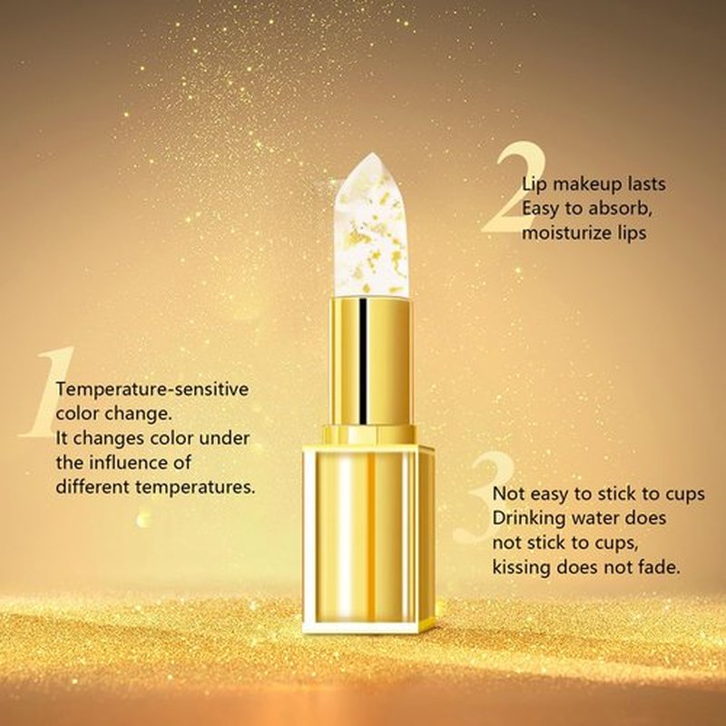 Color Changing Lipstick,Transferproof Colors Changings Transparente Lipsticks,Gold Crystal Color Changing Lipstick, Long Lasting 24 Hours Moisturizing Glossy Shine Lip Gloss(2PCS)