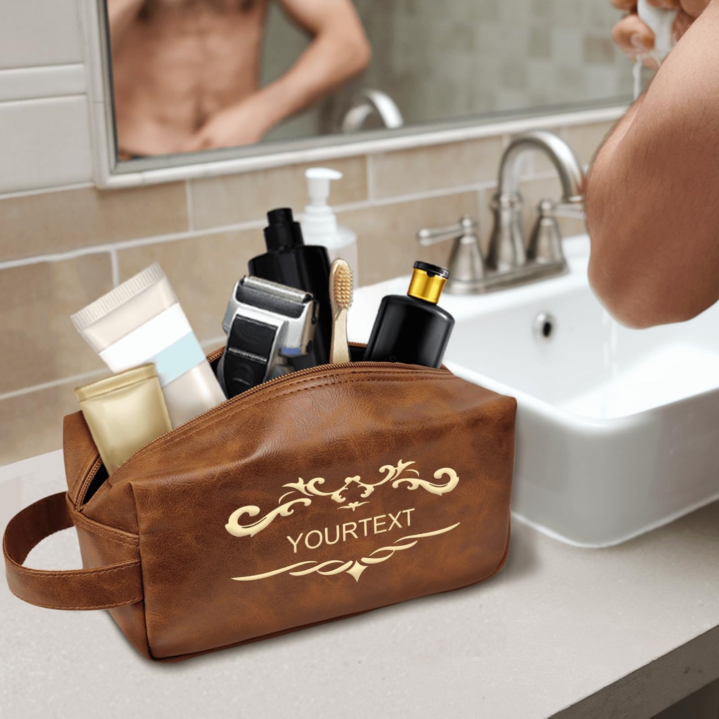 Groomsmen Gifts, Personalized Men Toiletry Bag, Leather Travel Bag for Him, Shaving Kit, Custom Grooming Kit for Boyfriend, Husband Birthday Anniversary Wedding Gifts
