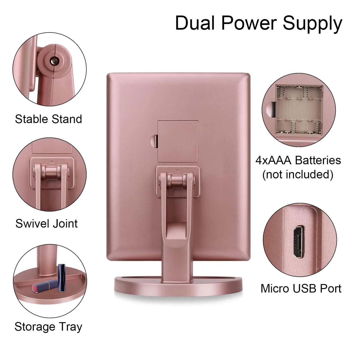 deweisn Dresser Mount Tri-Fold Lighted Vanity Mirror with 21 LED Lights, Touch Screen and 3X/2X/1X Magnification, Two Power Supply Modes Make Up Mirror,Travel Mirror
