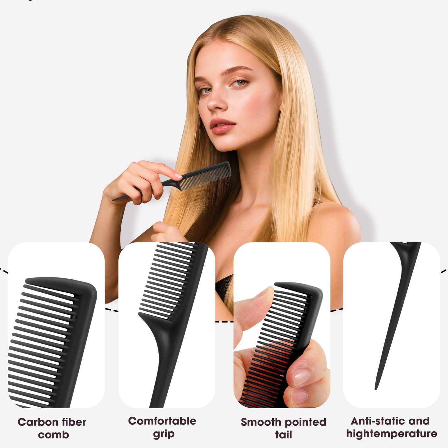 Rat Tail Comb Set-3Pcs Rat Tail Hair Teasing Fine Tooth Combs for Women Girls, Parting &Hair Styling Tools(Black Purple Blue)