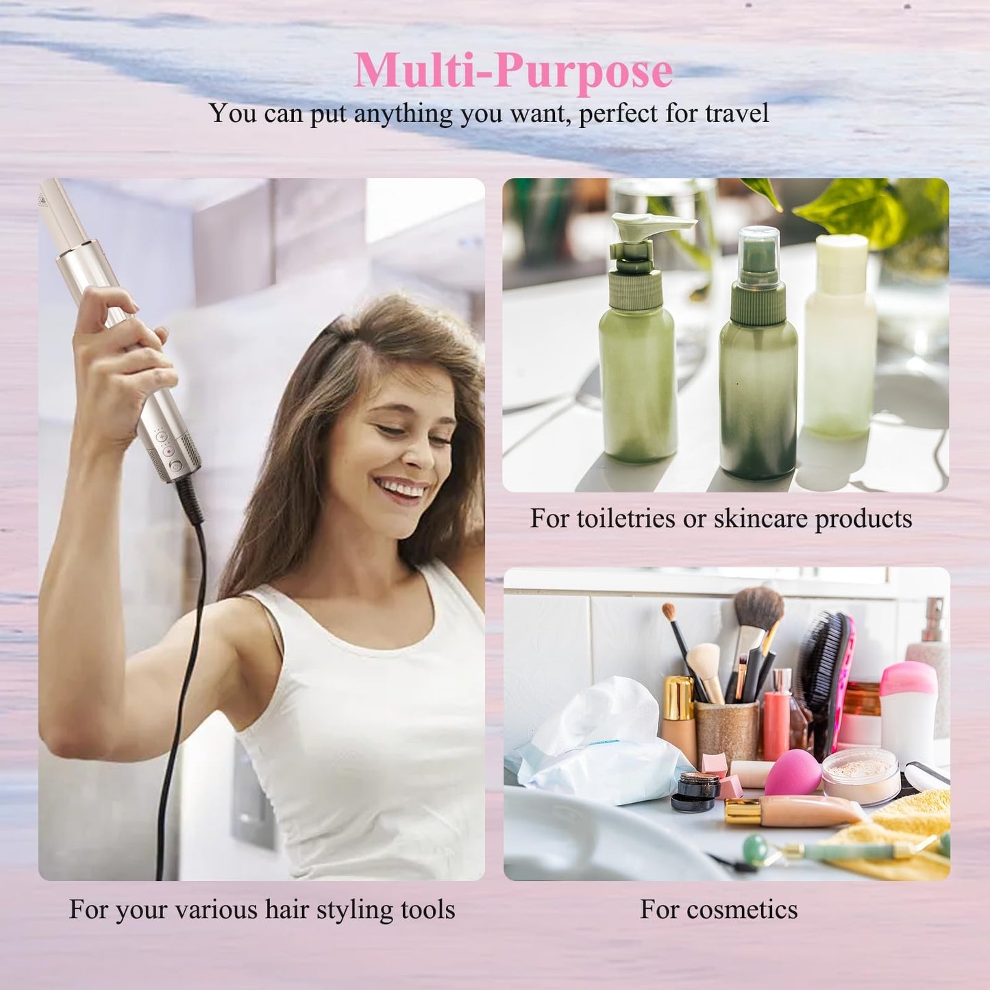 Hair Tools Travel Bag Case, Hair Accessories Organizer with Heat Resistant Mat, Flat Iron Curling Iron Travel Case for Shark Flex Style, Silicone Heat Mat for Hair Tools, Hot Tools Travel Bag (Black)