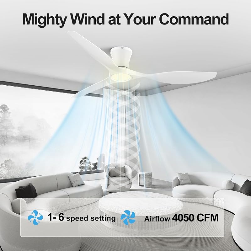 ocioc 52 Inch White Ceiling Fans with Lights and Remote - Variation: White+52 inch