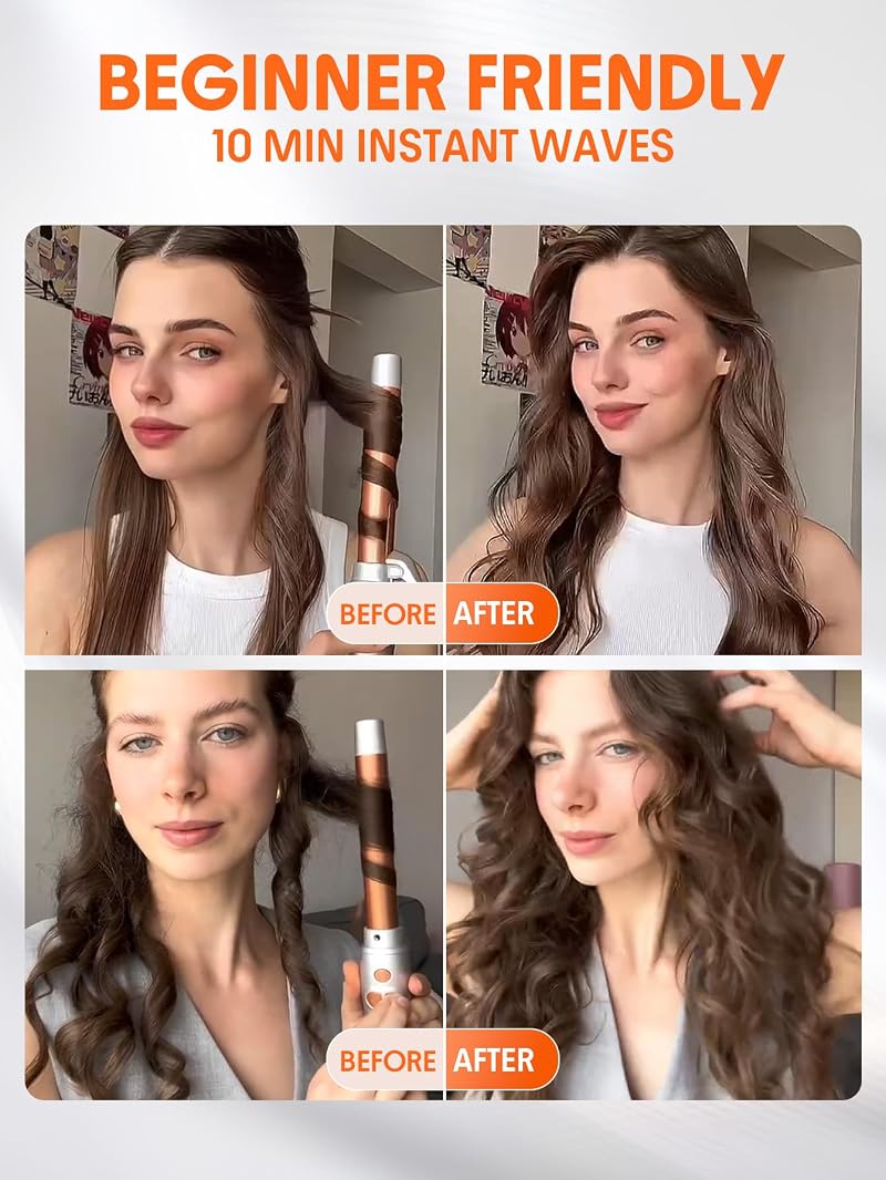 Rotating Curling Iron 1-Inch, Extra Long Barrel, Auto Curling Wand for Long Hair