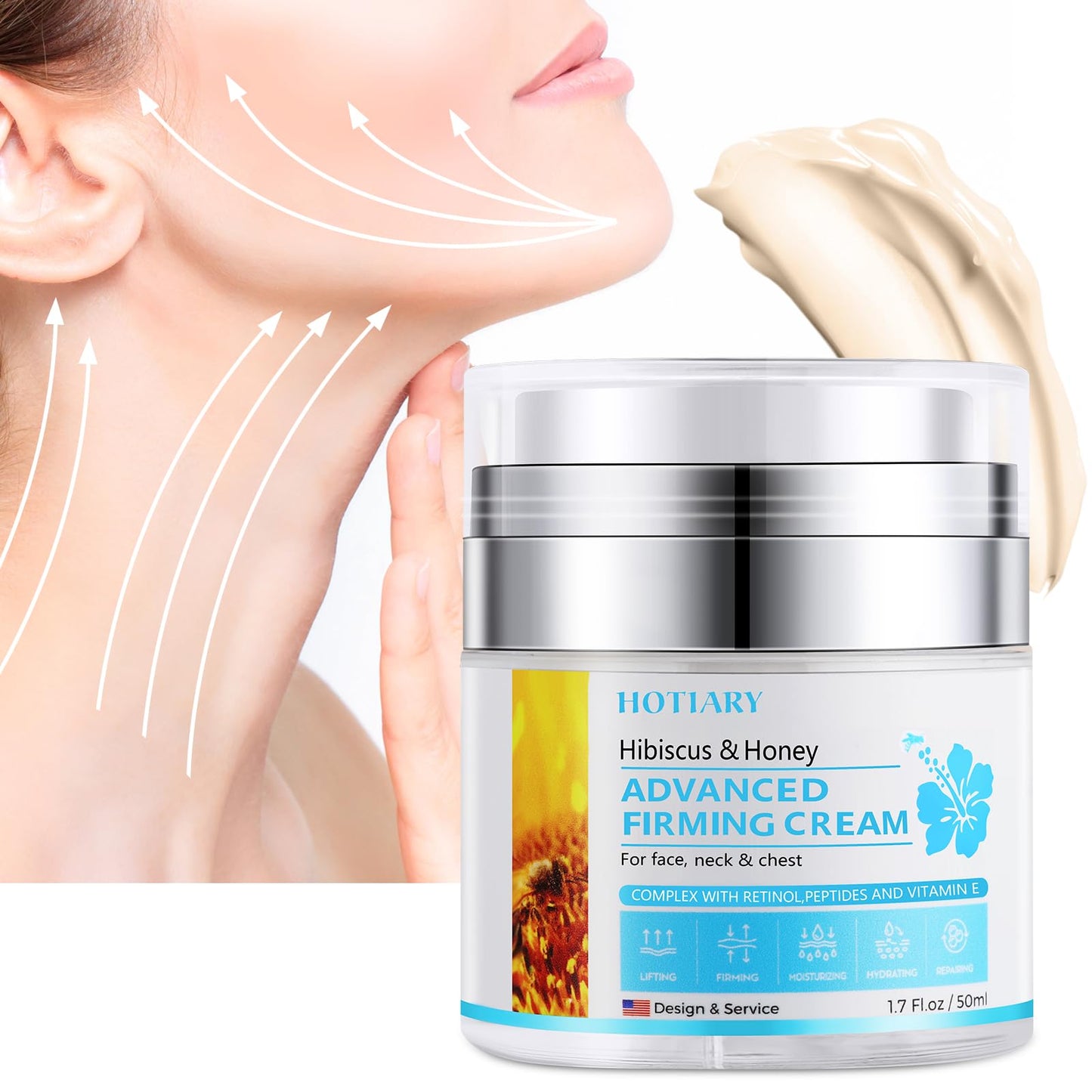 yehapp 50ml Neck Firming Cream Hibiscus and Honey, Neck Cream with Retinol & Peptide, Anti-Wrinkle Neck Creams for Tightening and Firming, Advanced Neck & Face Tightening and Lifting Cream