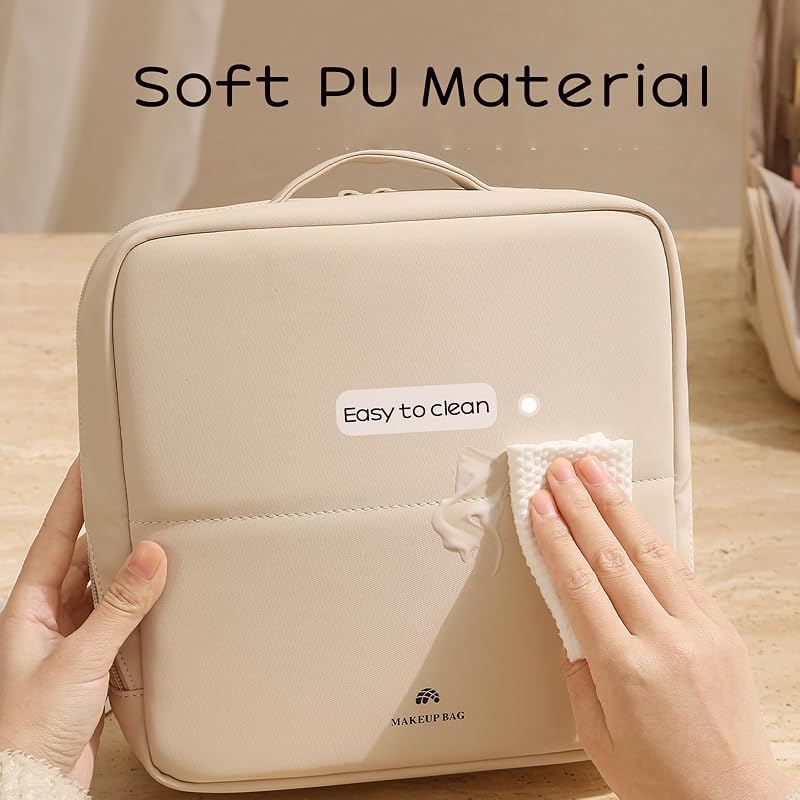 Foldable Magnetic Standing Makeup Bag 9x9x3.5in - Light Pink (Variation: 01Light Pink)