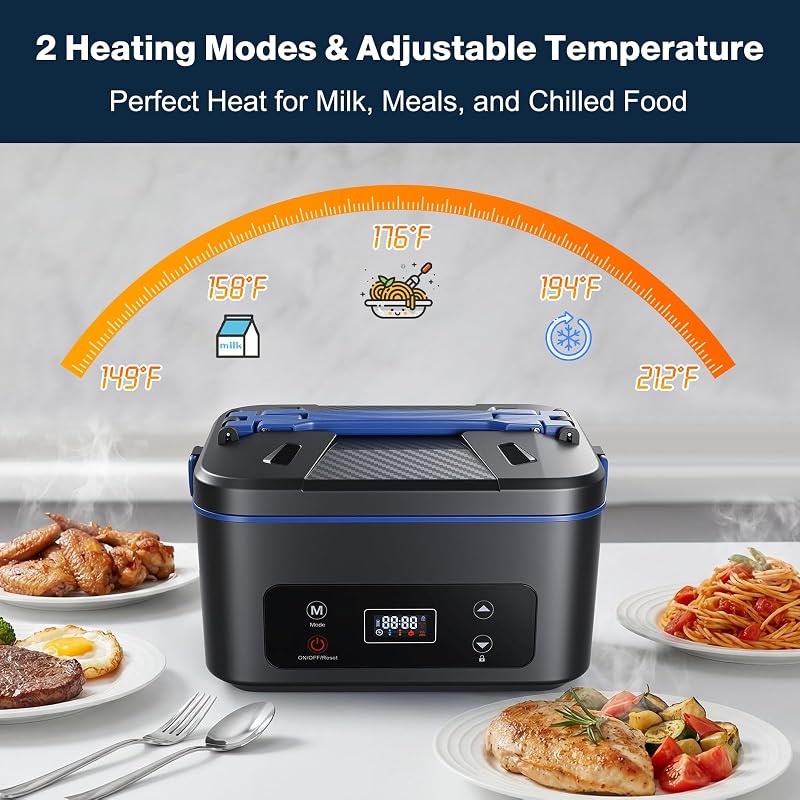 Heated Lunch Box 5.5 Cup Battery Powered Food Warmer with Auto Keep-Warm