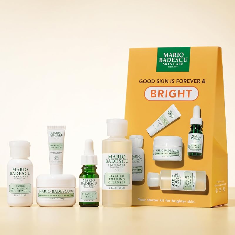 Glycolic Cleanser Vitamin C Serum Hydro Moisturizer Brightening Mask Eye Serum 5-Piece Skincare Set