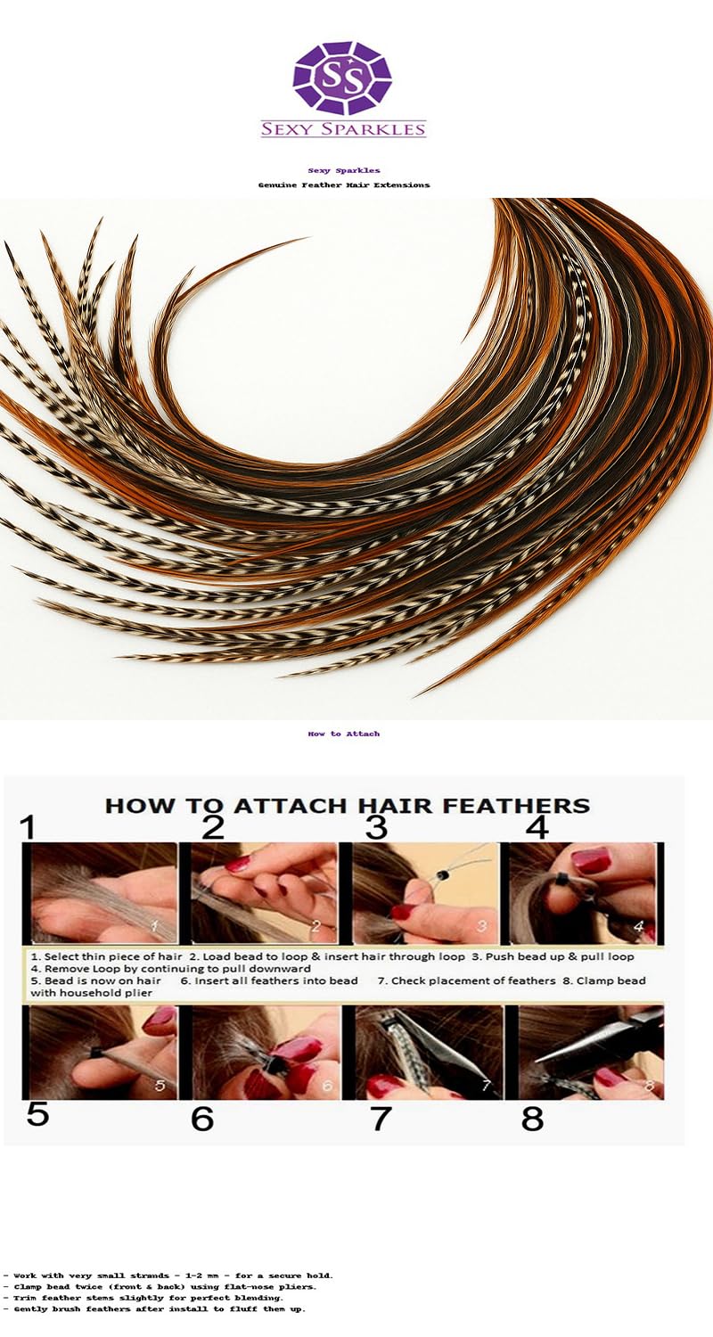 25 Feather Hair Extension Kit 7"-13" long – 100% Real Rooster Feathers – Long, Natural Strands by Sexy Sparkles (Dark Browns)