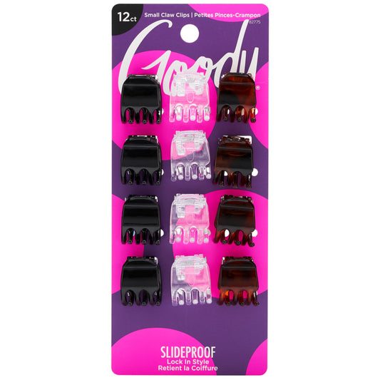 Goody Small Basic Half-Claw Clips, 3 Prong Hair Clips, Assorted Neutral Colors, All Hair Types, 12 Count (Pack of 1)