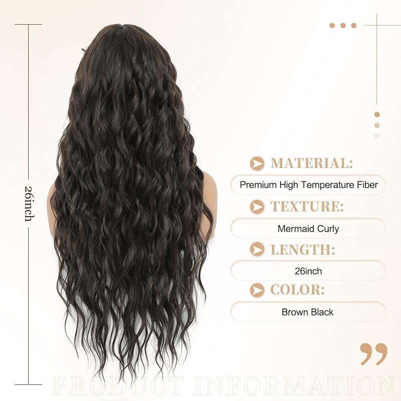 26inch Curly Hair Topper Wiglets for Women Brown Black - Instant Volume & Makeover