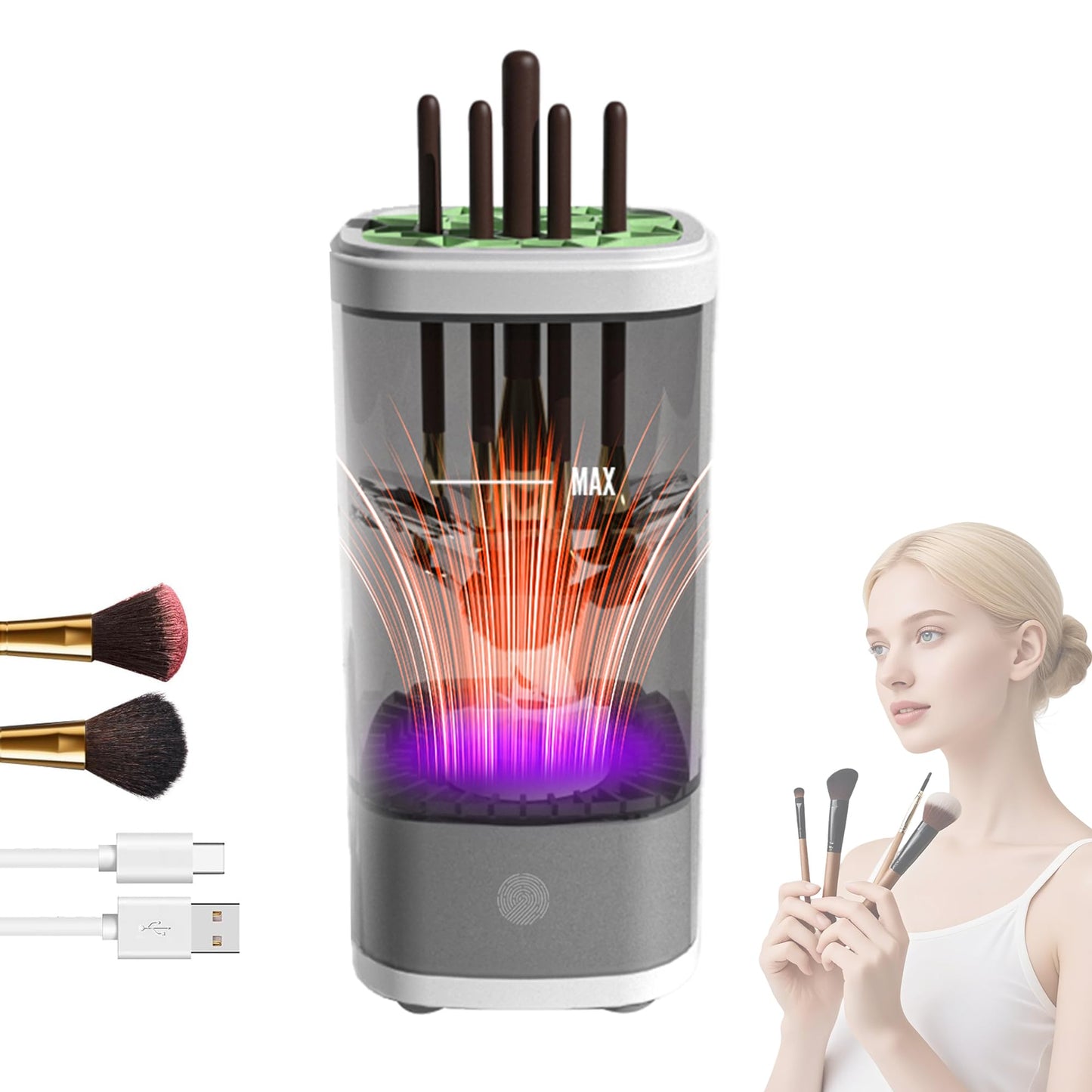 3 IN 1 Automatic Makeup Brush Cleaner-9000 RPM Makeup Brush Cleaner Machine and Dryer Portable Automatic USB Cosmetic Brushes Cleaner Tool for All Size Beauty Makeup Brush Travel Set