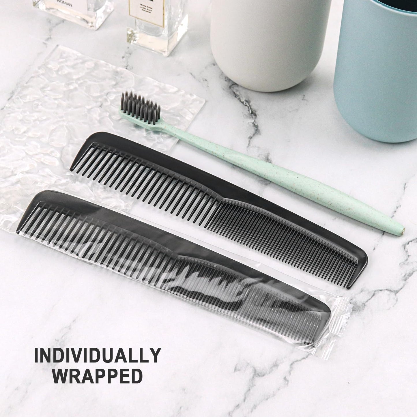 Gisdo 100pcs Plastic Black Combs in Bulk, Individually Wrapped, Double Tooth Hair Pocket Comb, for Homeless, Charity, Hotel, Travel, Airbnb, Nursing Home, Shelter, Church Activities (100, Black)