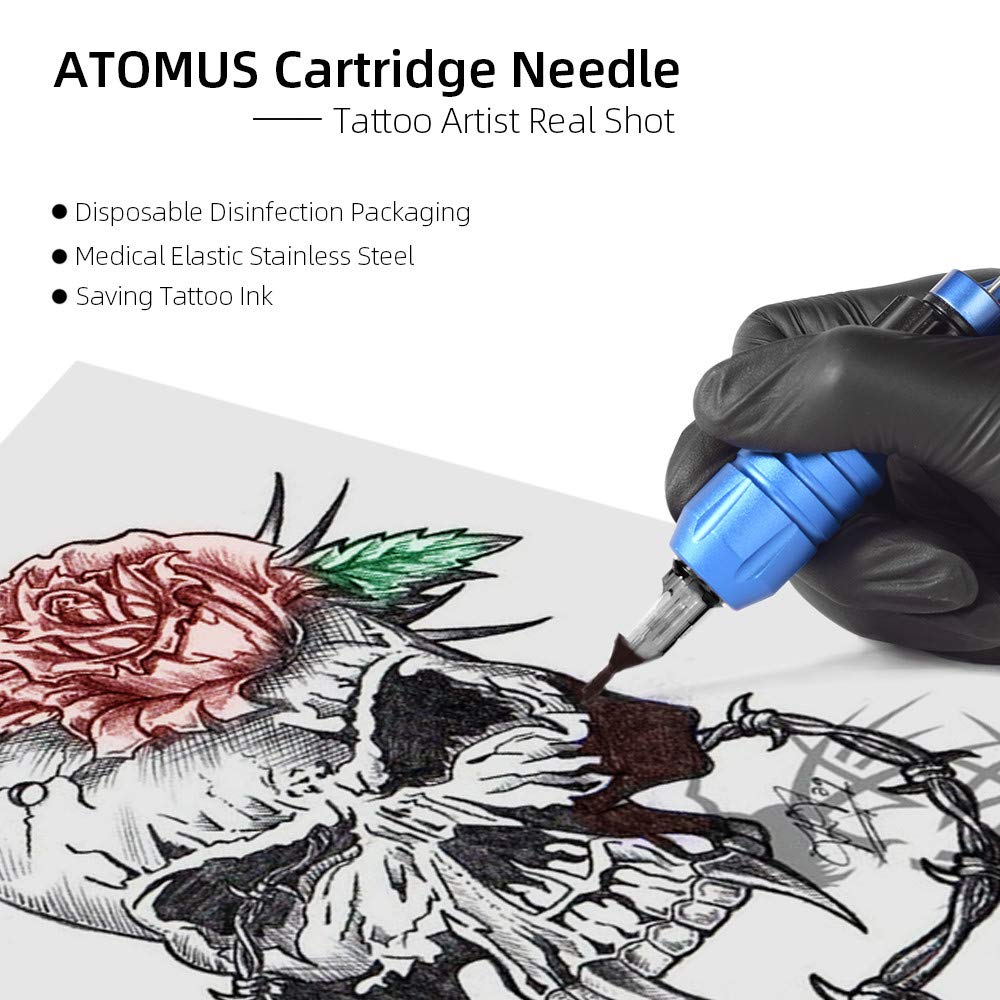 50pcs Mixed RS Tattoo Cartridge Needles, ATOMUS 10pcs of Each 3RS 5RS 7RS 9RS 11RS Round Shader Tattoo Needle
