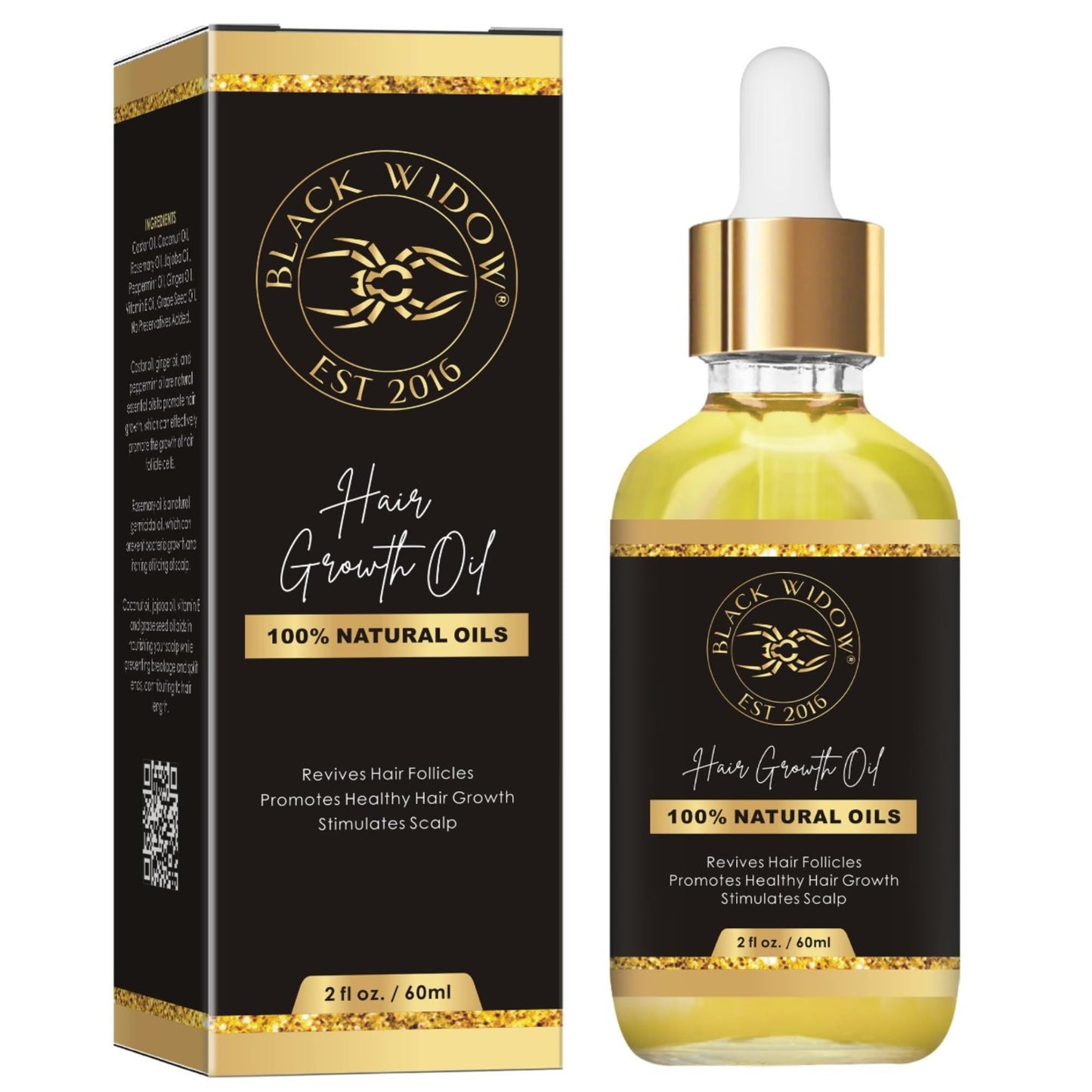 Black Widow Hair Growth Oil 2 oz – All-Natural Follicle-Stimulating Blend with Botanical Oils & Vitamins – Reduces Thinning, Builds Density & Length