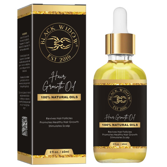 Black Widow Hair Growth Oil 2 oz – All-Natural Follicle-Stimulating Blend with Botanical Oils & Vitamins – Reduces Thinning, Builds Density & Length