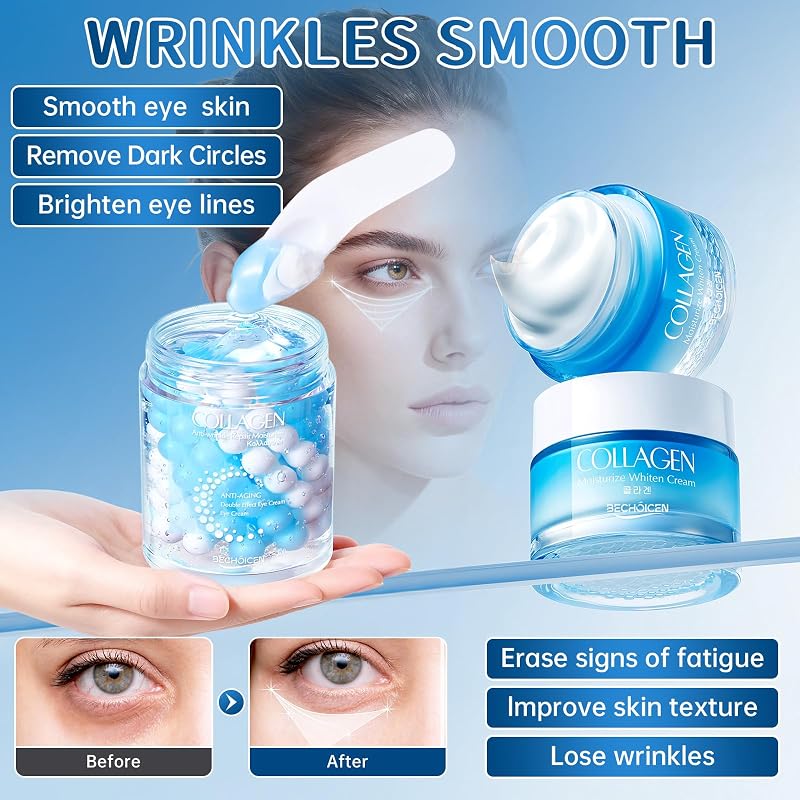 Collagen Skincare 7-Piece Set for Women – Cleanser, Toner, Serum, Eye Cream, Moisturizer & 2 Masks – Hydrating & Firming (Blue 1 Count)