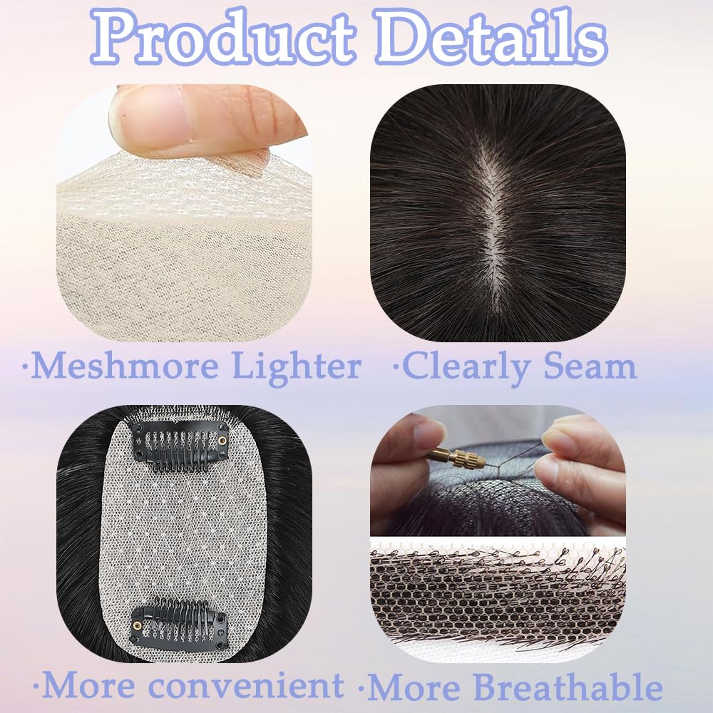 YOOSDPET Hair Toppers for Women Real Human Hair， 360°3D Cover Topper for Women with Thinning Crown Wispy Clip in Bangs Realistic Scalp Line Hair Pieces (Dark Brown, Wispy Bangs)