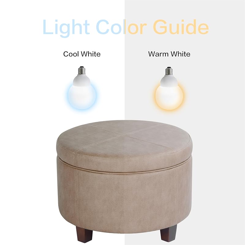 Storage Ottoman with Faux Leather - Round Taupe Brown, 17x24, Lift-Top