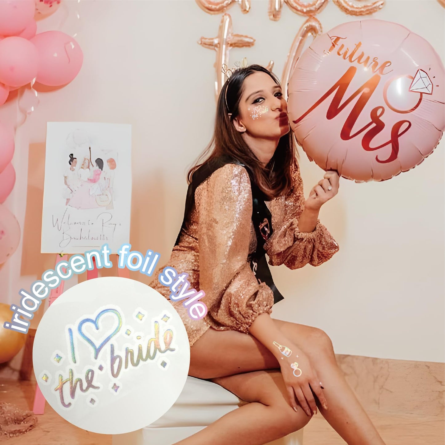 Wedding Cheers Bachelorette Temporary Tattoos - 80+ Glitter Styles Bach Party Decoration, Bridesmaid Favor, Bride to Be Gift, Bridal Shower Supplies